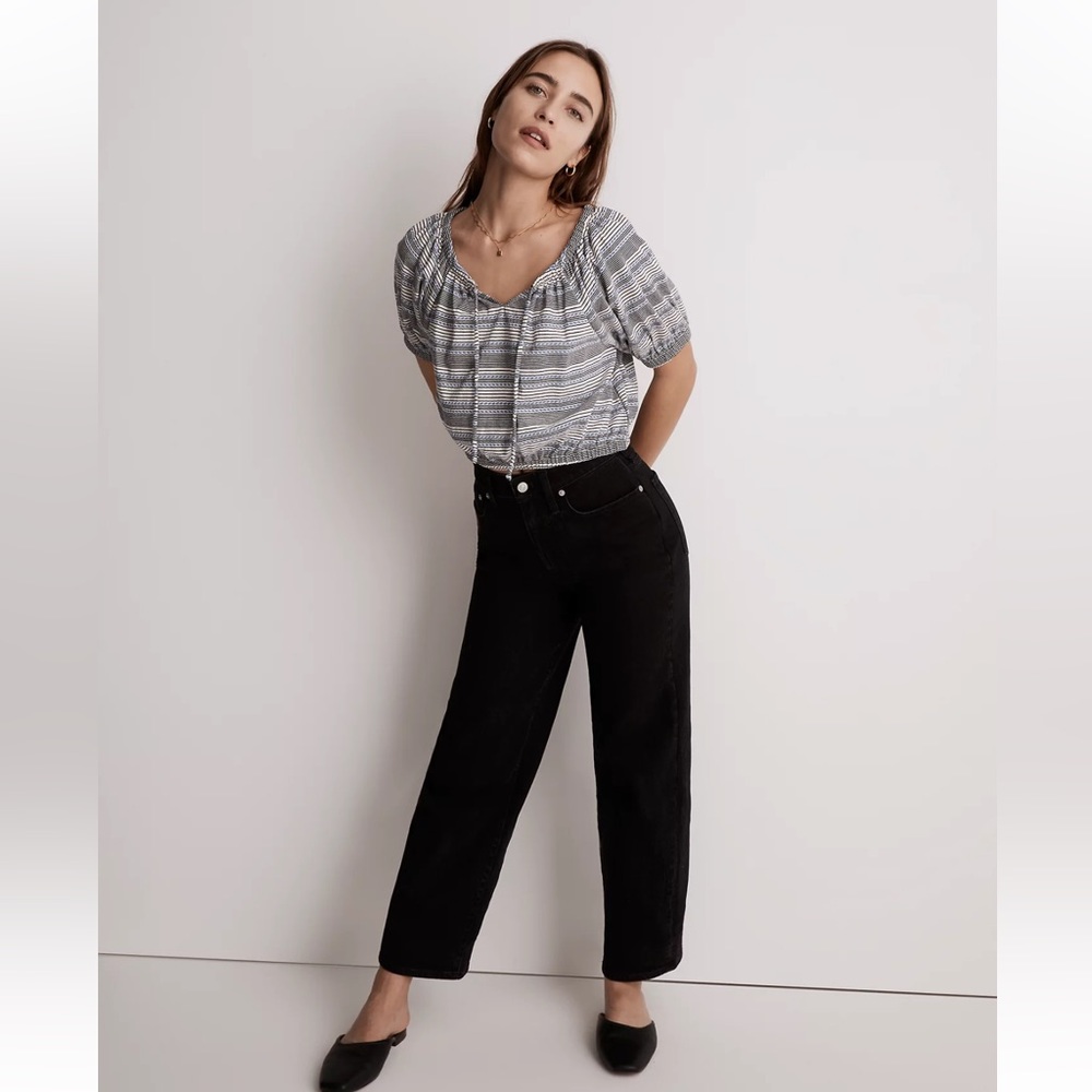 NWT Madewell Jacquard Keyhole Crop Top in Tranquil Ocean - Picture 5 of 9